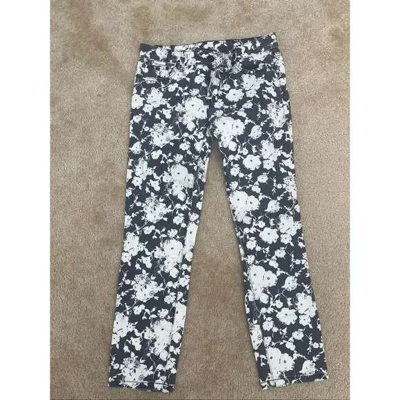 Tory Burch Floral Print Skinny Jeans Women’s Size 26 Blue White Cotton - Picture 2 of 9